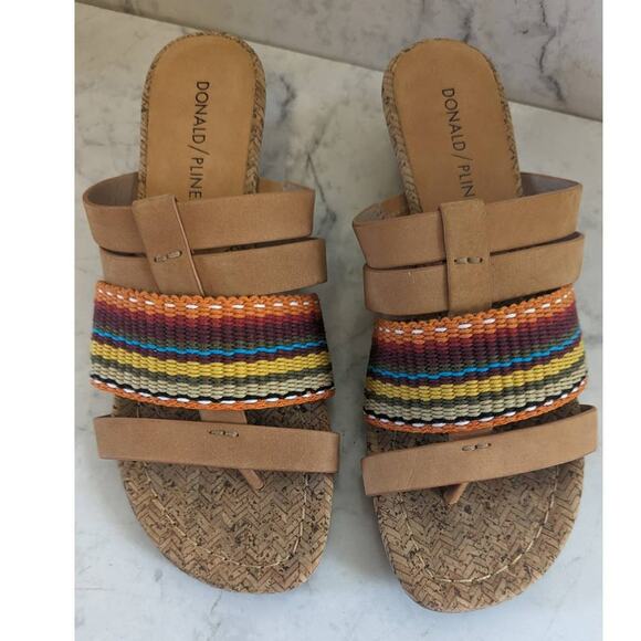 Donald Pliner Dara sandals multi color strappy cork wedge size 6.5M - Picture 7 of 8
